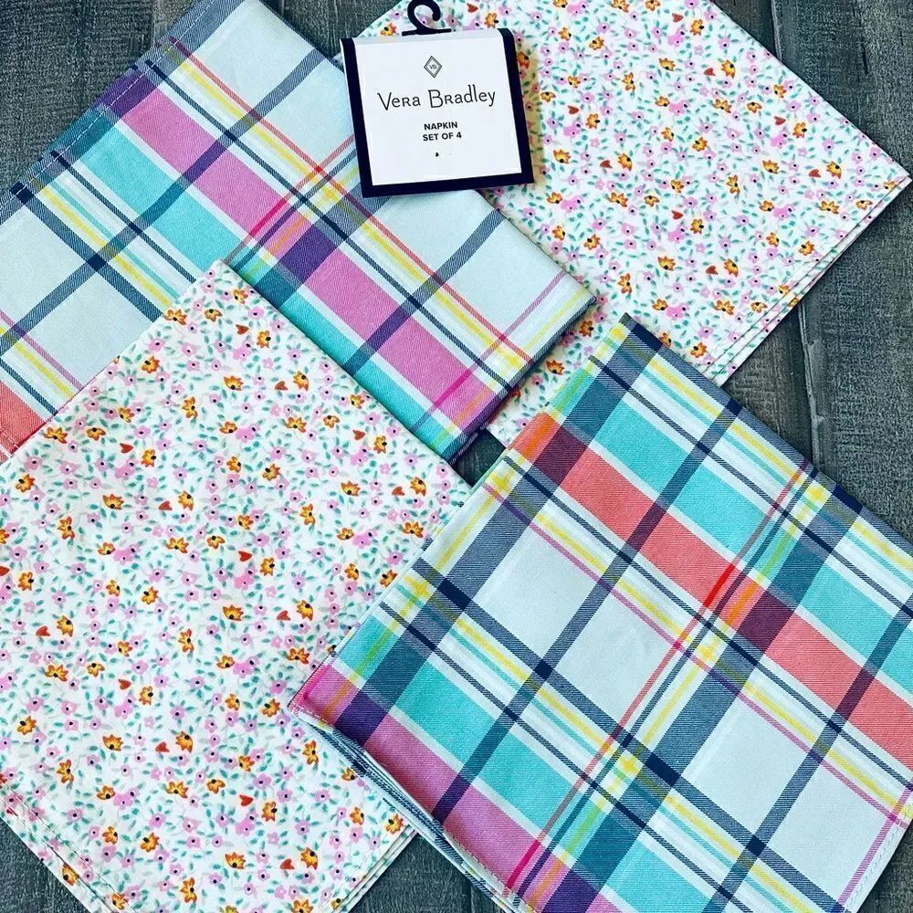 New Vera Bradley Napkins Set 4-pc Plaid Floral